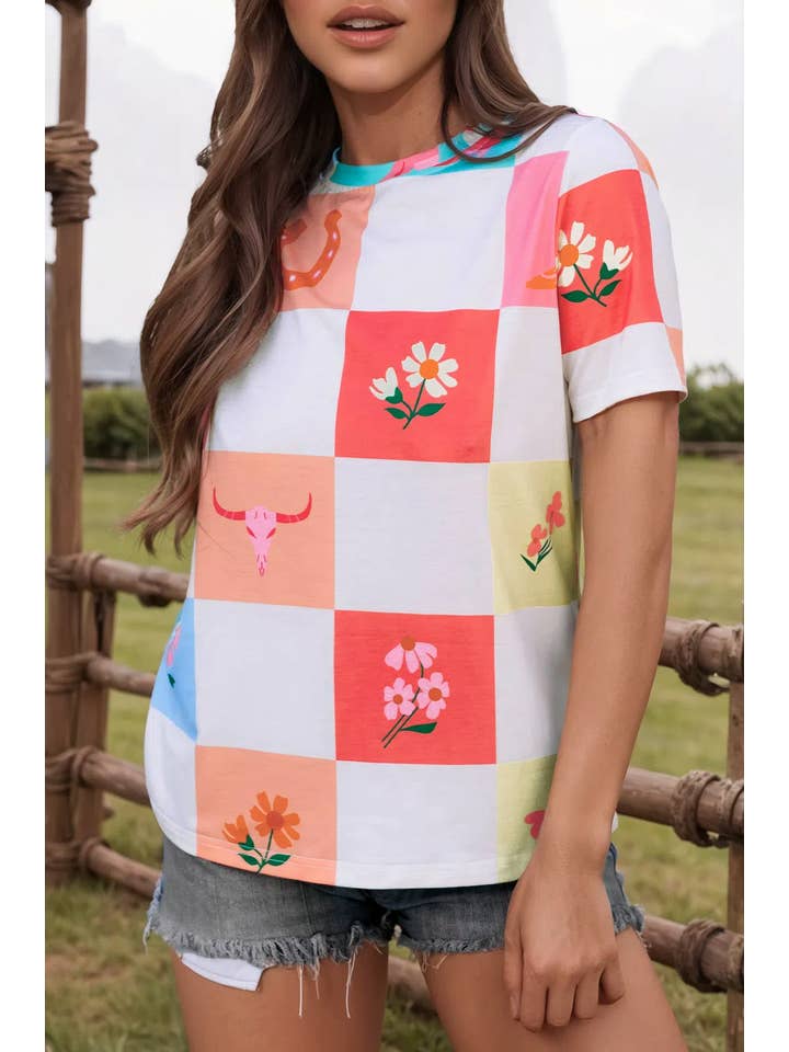 Ashleigh- Western Fashion Checker Crewneck
