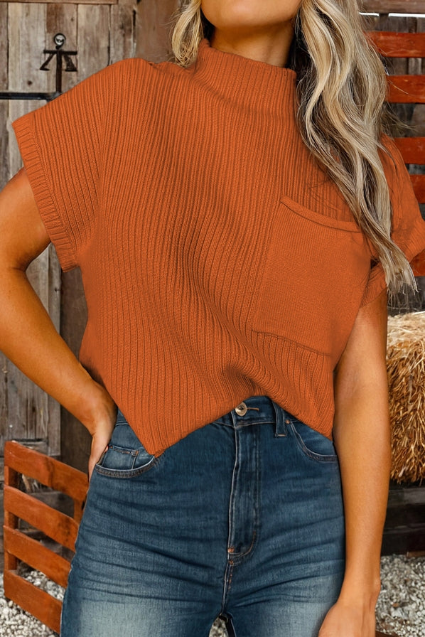 Patch Pocket Rib Short Sleeve Sweater