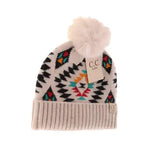 Kids Aztec Faux Fur Pom Beanie