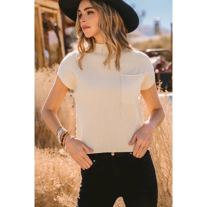 Patch Pocket Rib Short Sleeve Sweater