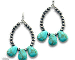 Faux Pearl & Turq. Teardrop Earrings