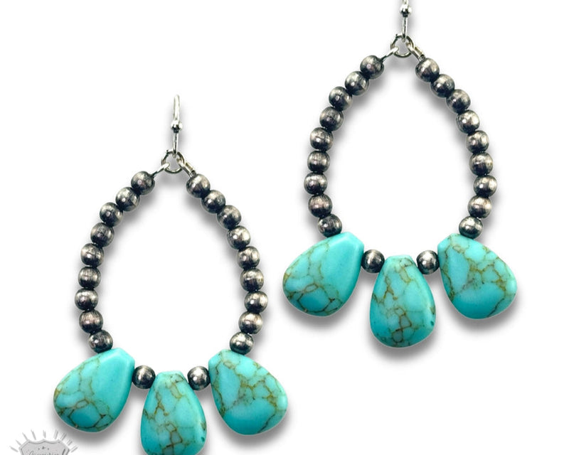 Faux Pearl & Turq. Teardrop Earrings