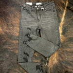 Black Mid Rise Skinny Shark Bite Jeans