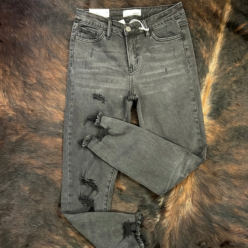 Black Mid Rise Skinny Shark Bite Jeans