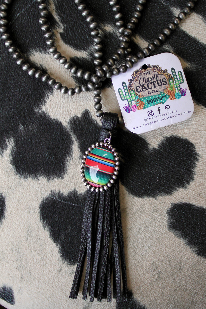 Long Faux Navajo Pearl Necklace w/Tassels