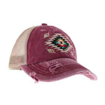 Distressed Aztec High Pony Ball Cap