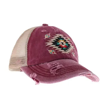 Distressed Aztec High Pony Ball Cap
