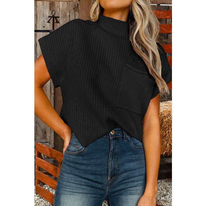 Patch Pocket Rib Short Sleeve Sweater