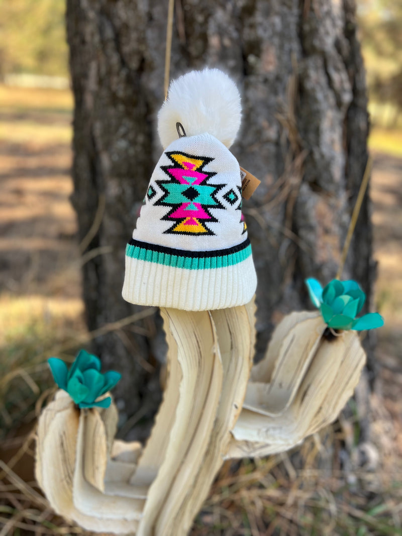 Southwest Faux Fur Pom Beanie