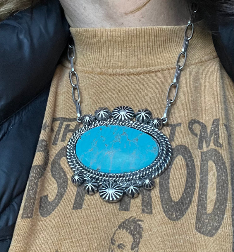 Oval Turquoise howlite W/ Paper Clip Chain