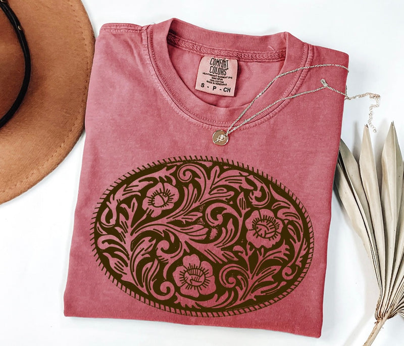Leather Scroll Buckle Print