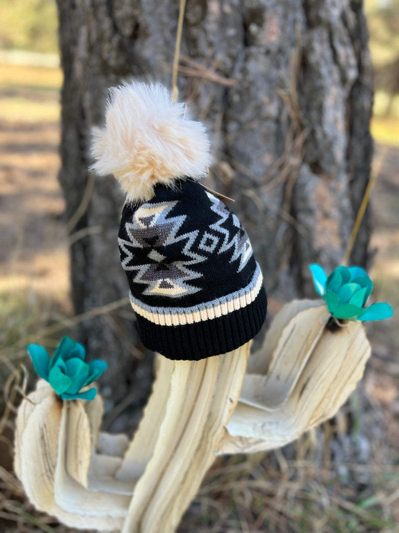 Southwest Faux Fur Pom Beanie
