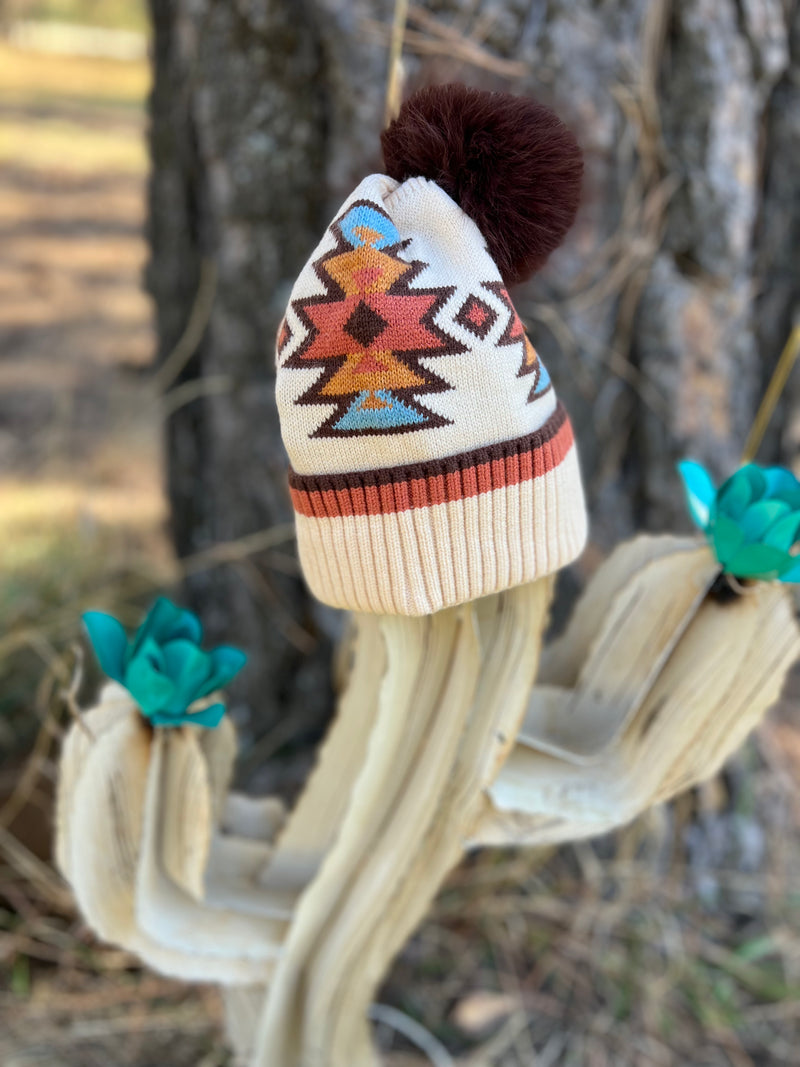 Southwest Faux Fur Pom Beanie