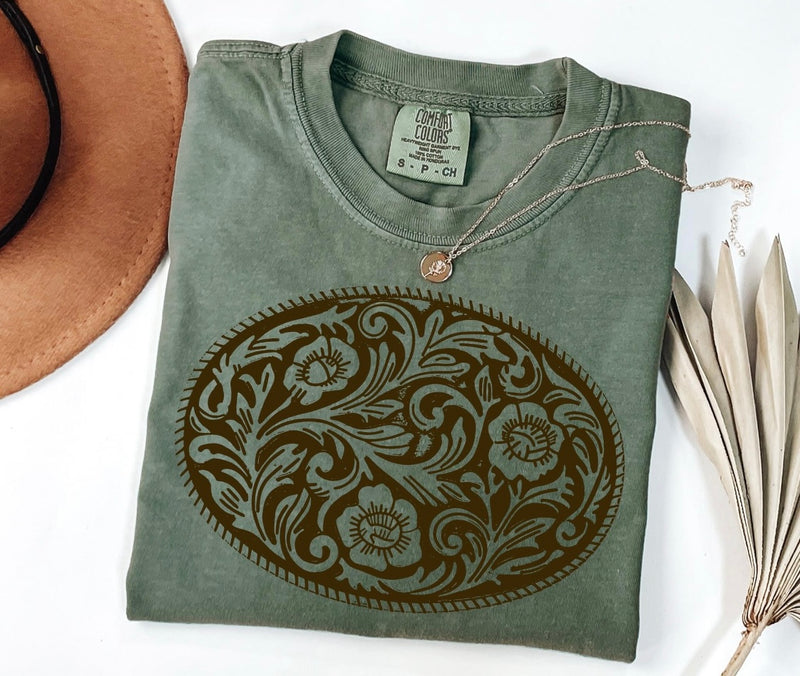Leather Scroll Buckle Print