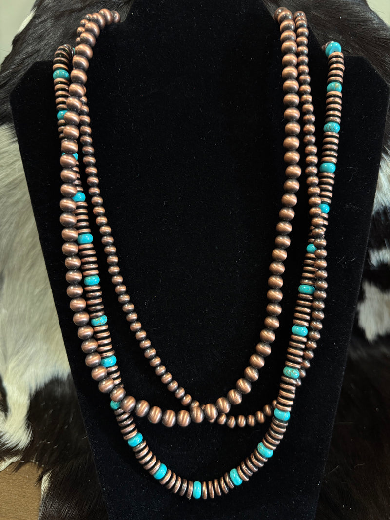 3-Strand Copper & Turquoise Layered Necklace
