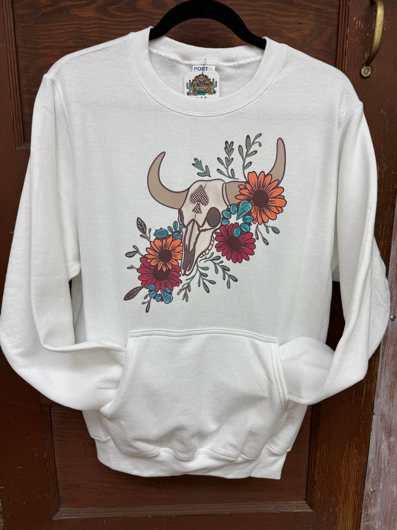 Wildflower & Squash Blossom Cow Skull Crewneck