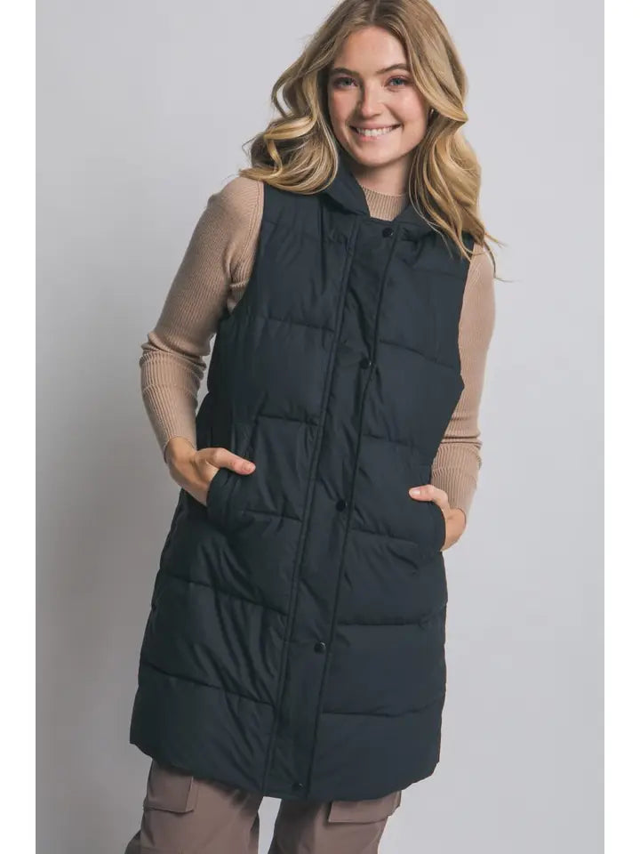 Hooded Long Puffer Vest