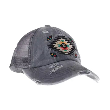Distressed Aztec High Pony Ball Cap