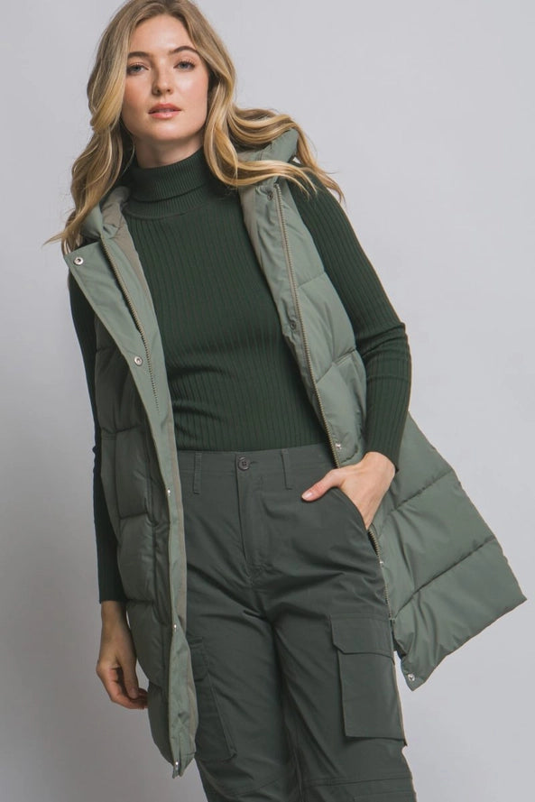 Hooded Long Puffer Vest