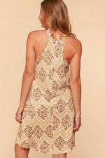 Zig Zag Floral Print Halter Dress