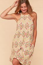 Zig Zag Floral Print Halter Dress