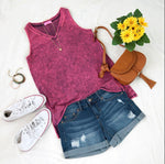 Mineral Washed V-Neck Sleeveless with Side Slit