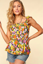 Navy Lilac Yellow Fitted Ruffle Tank Top