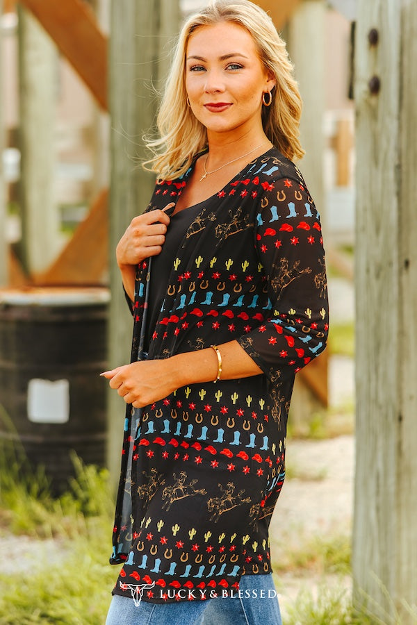 The Black Mesh Cowboy Boots 3/4 Sleeve