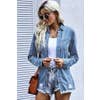 Lightwash Distressed Denim Snap Shirt