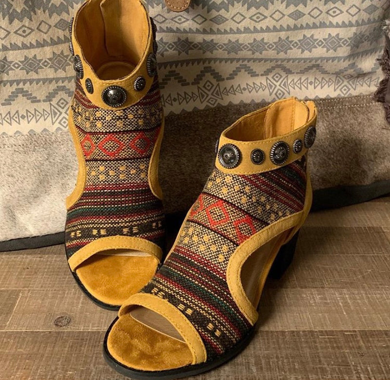 Mustard Serape Mid Heel