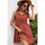Crochet Lace Neckline Sleeveless Dress