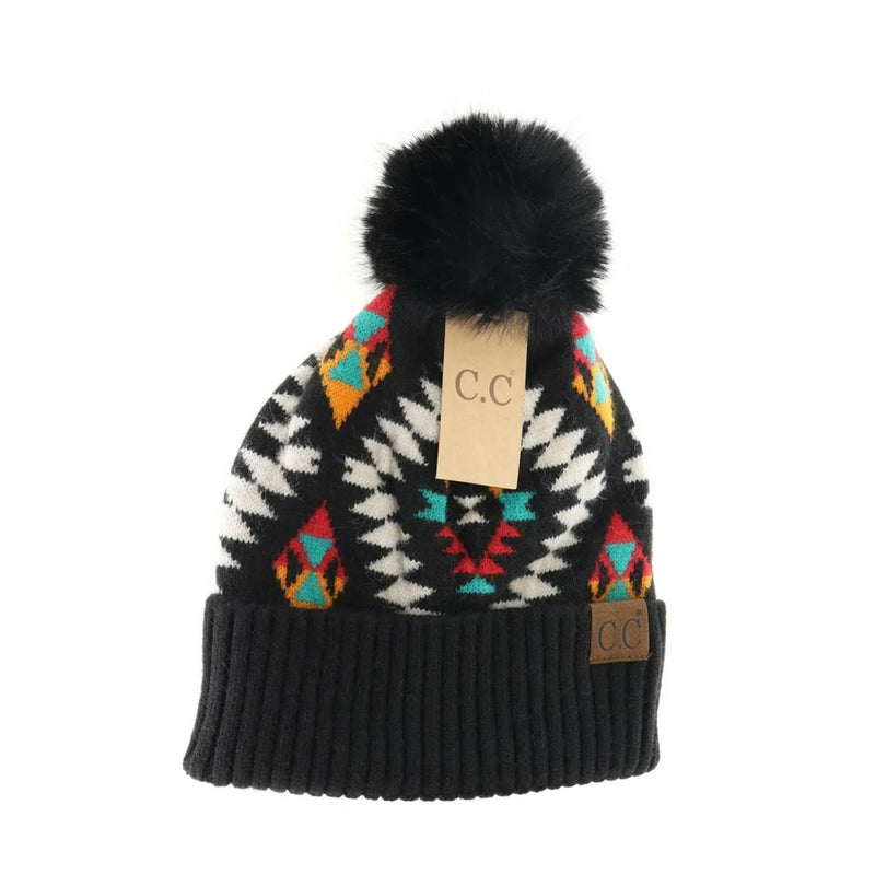 Aztec Pattern Faux Fur Beanie