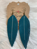 Long Sewn Leather Feather EArring