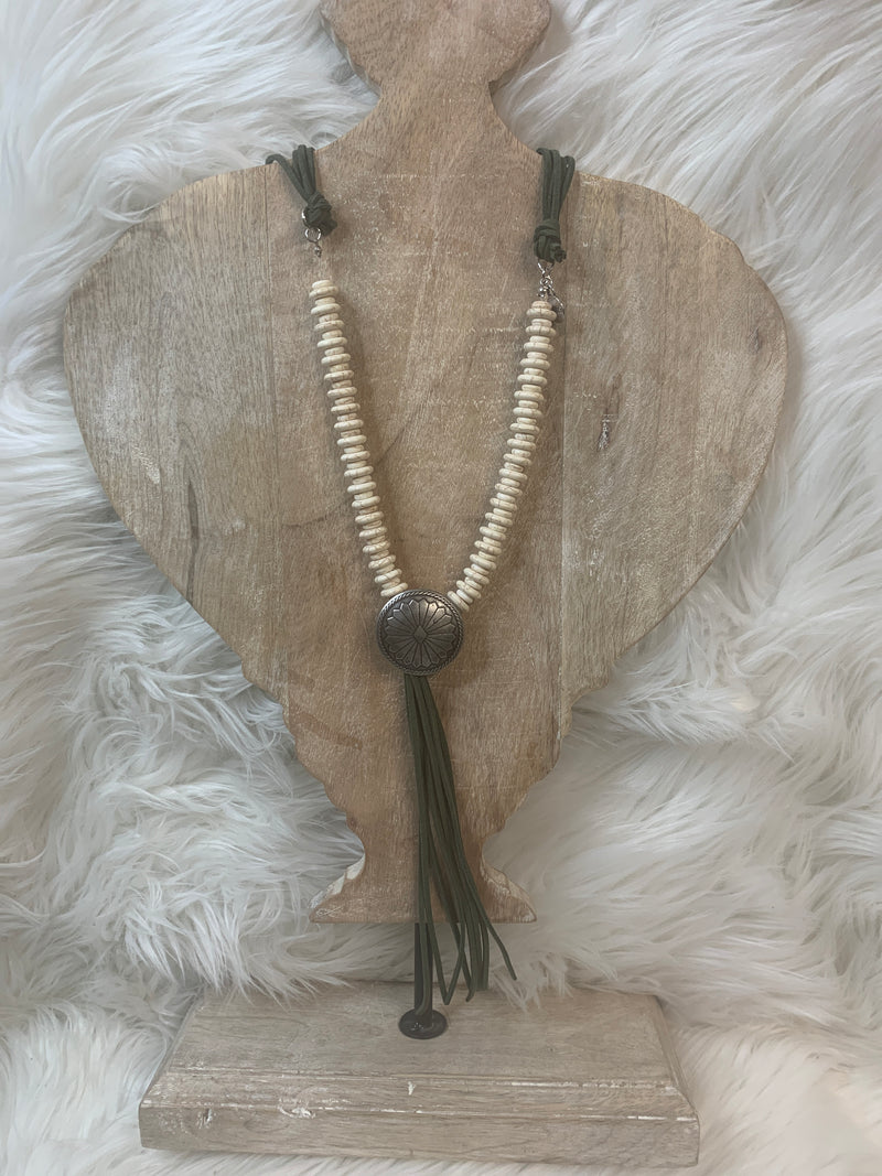 Olive Buffalo Concho Necklace