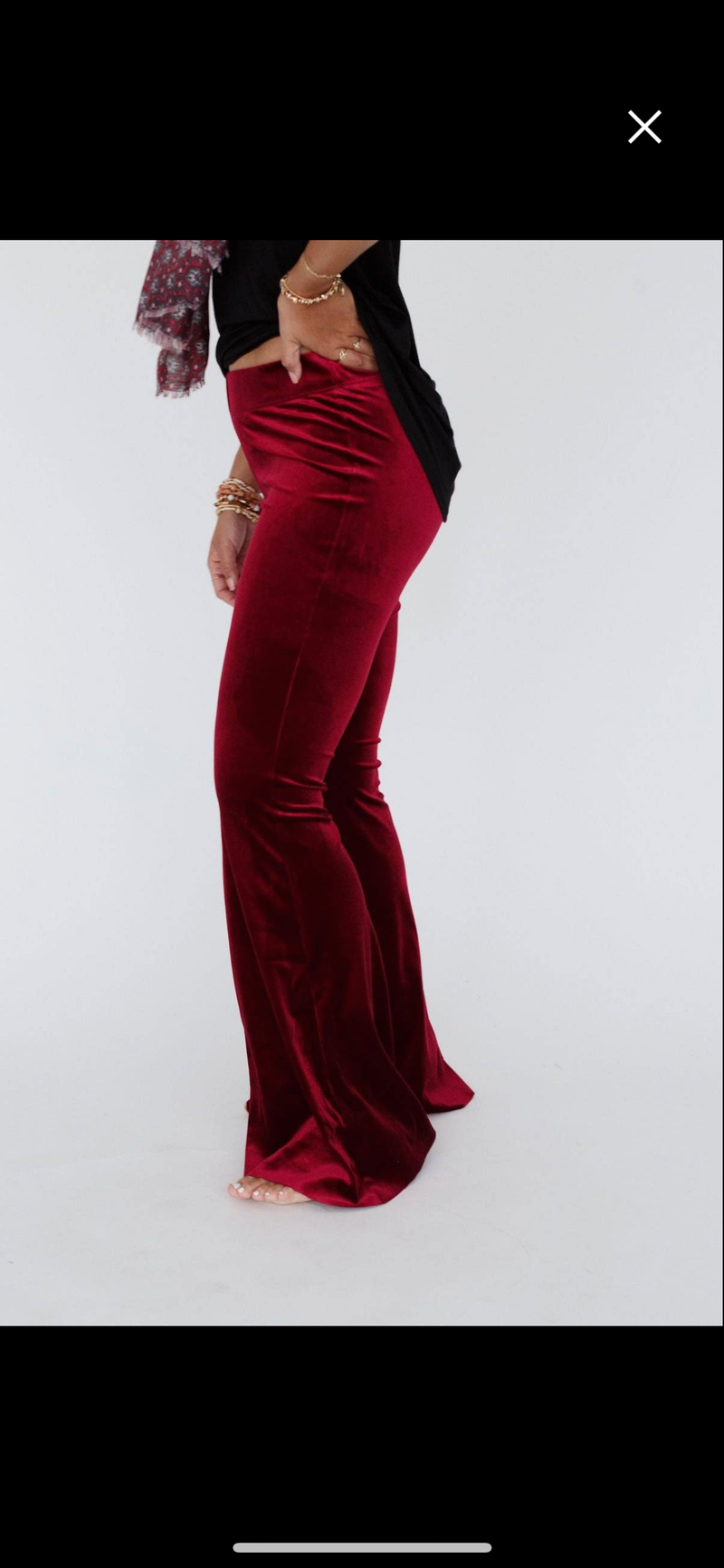 Three Bird Nest - Cher Velvet Flare Pants - Burgundy