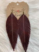 Long Sewn Leather Feather EArring