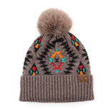 Aztec Pattern Faux Fur Beanie