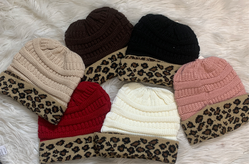 Leopard Ponytail Beanie