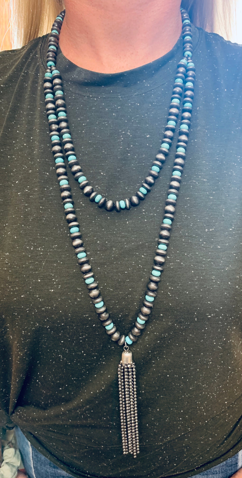 Metal Bead Tassle Necklace