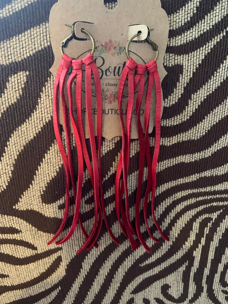 Red Leather Tassal earrings