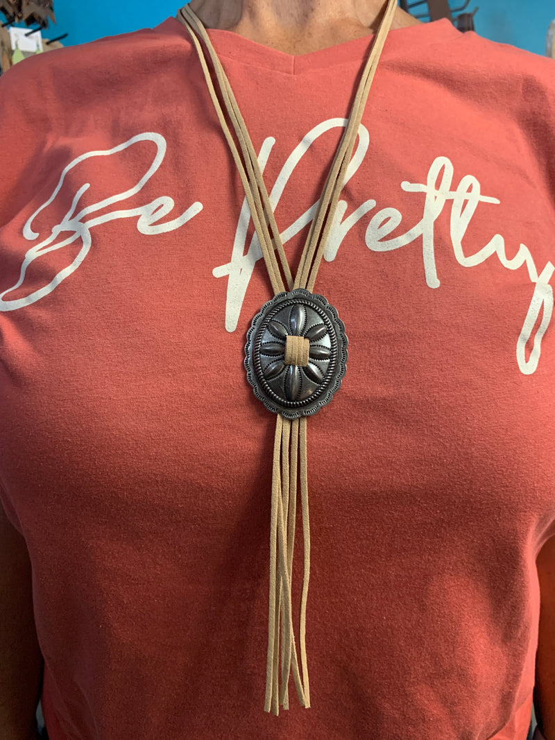 Silver & Brown Leather Bolo