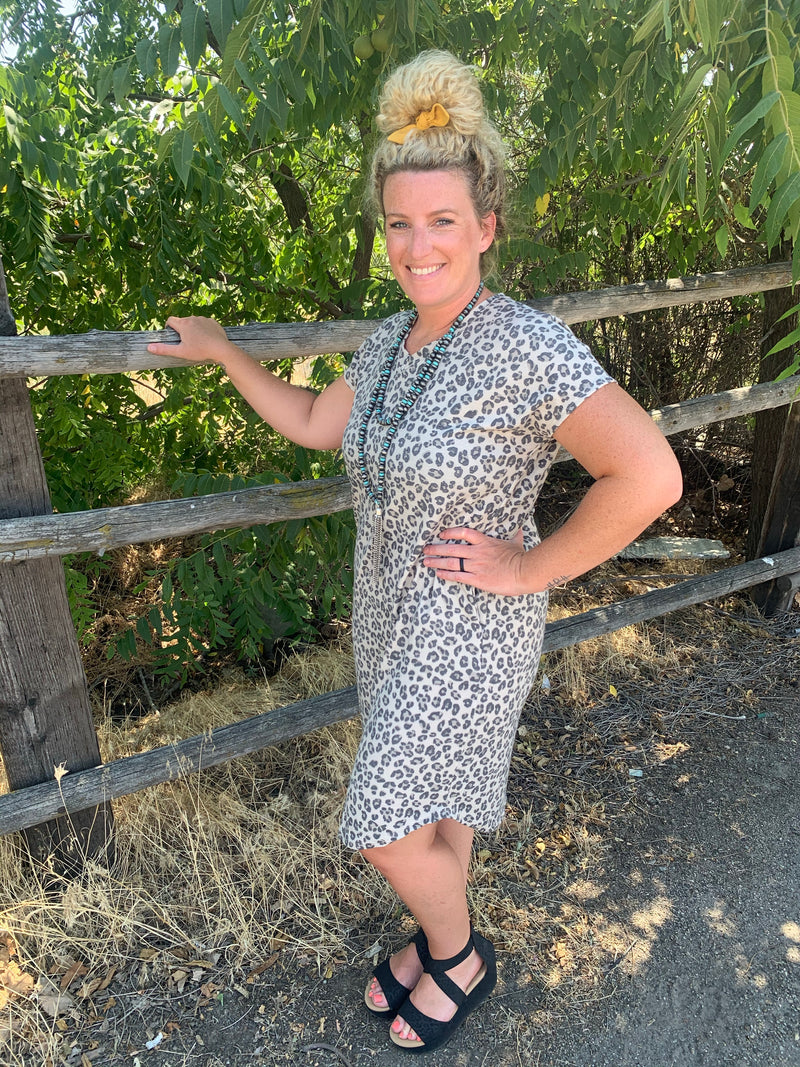 V-Neck Leopard Dress