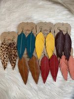 Long Sewn Leather Feather EArring