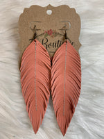 Long Sewn Leather Feather EArring