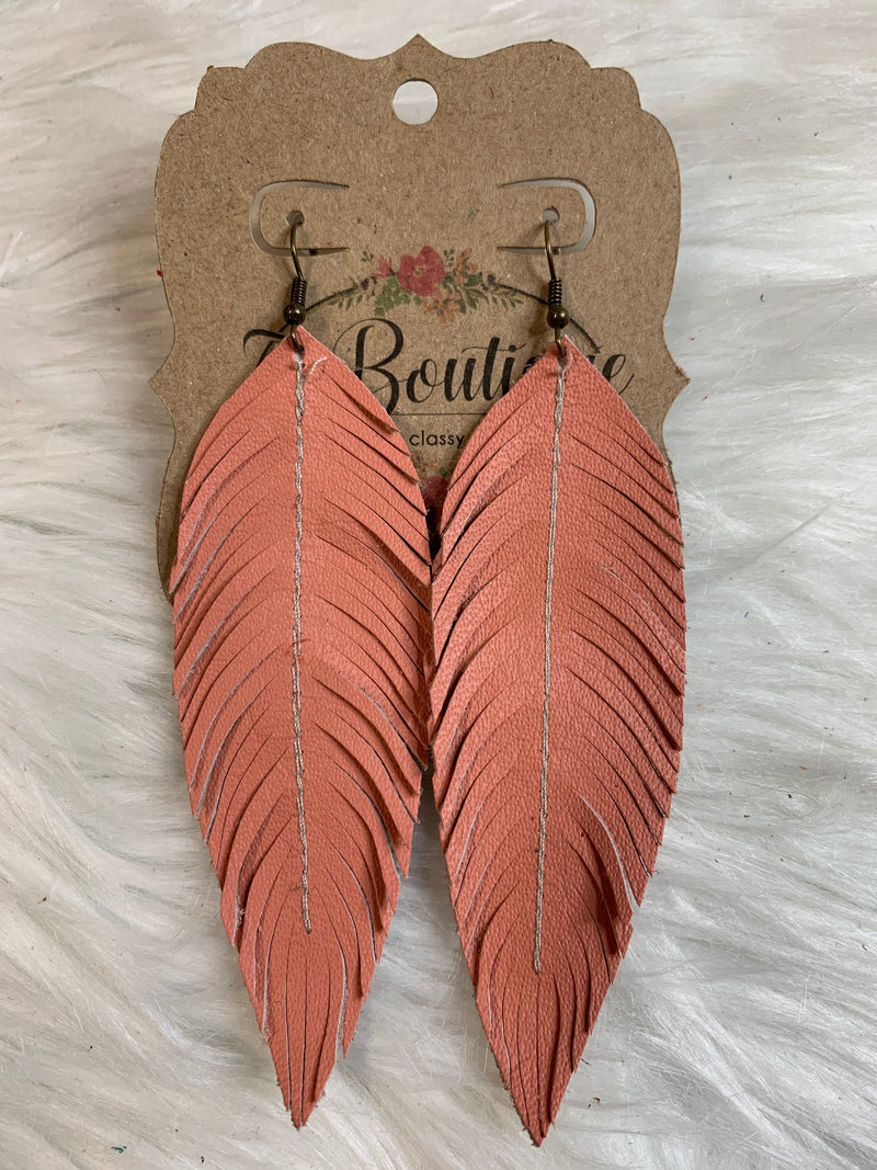 Long Sewn Leather Feather EArring
