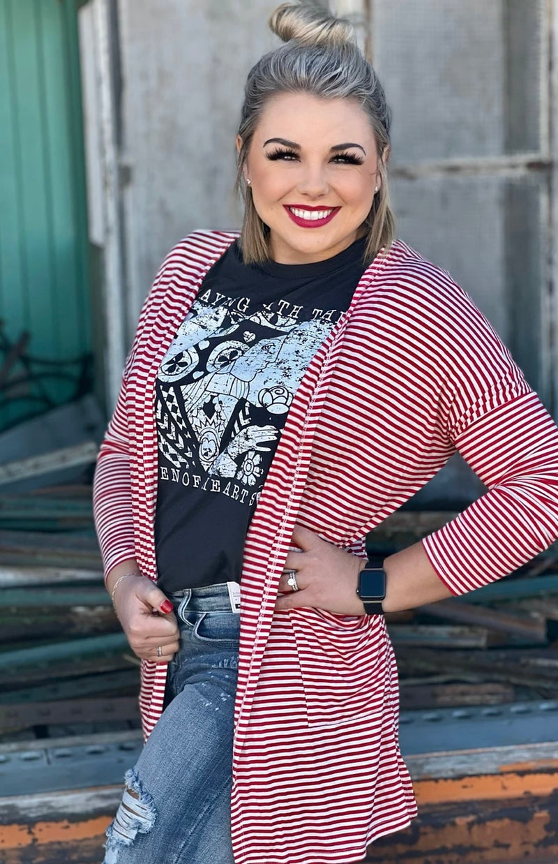 Red & White Striped Cardigan