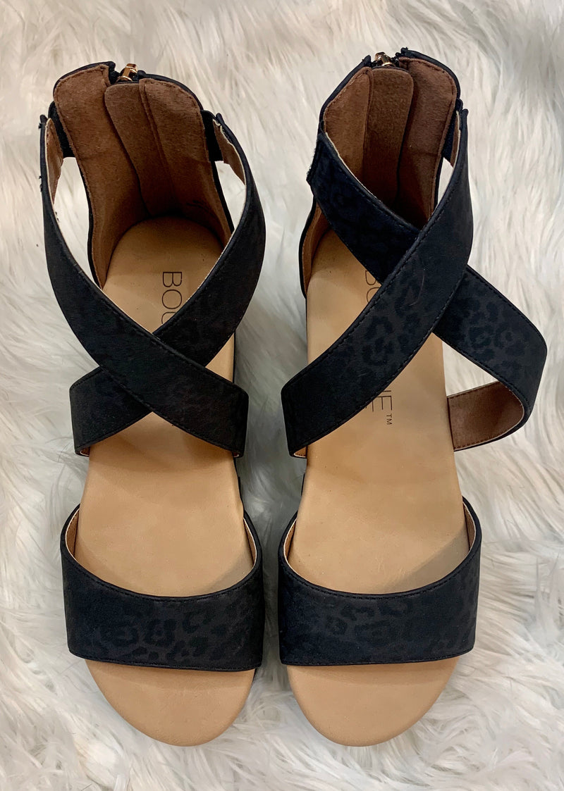 Black Leopard Wedge