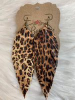 Long Sewn Leather Feather EArring