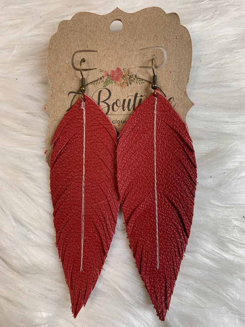 Long Sewn Leather Feather EArring