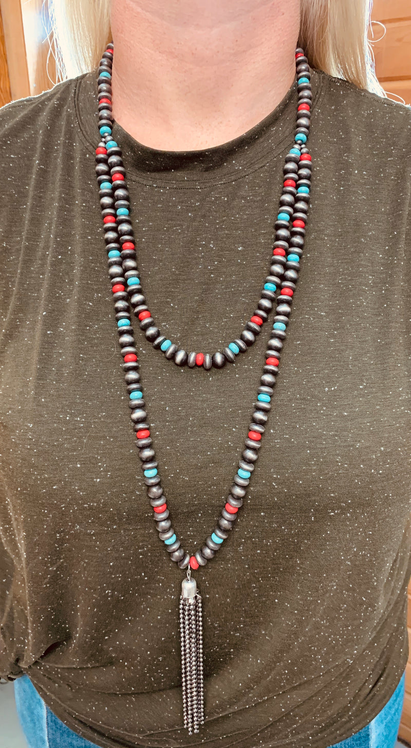 Metal Bead Tassle Necklace
